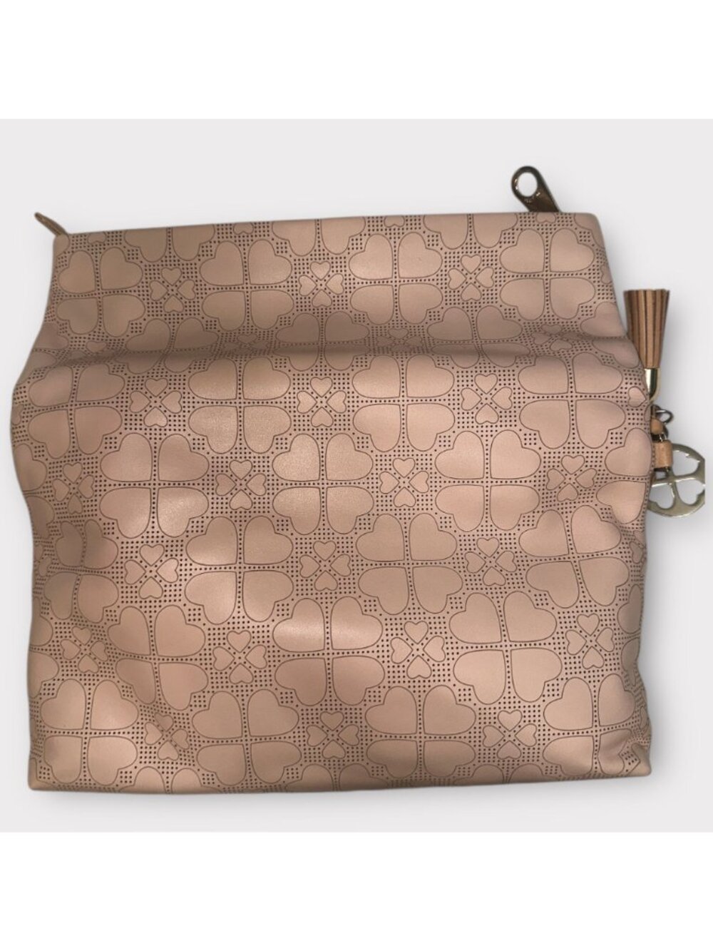 Folli Follie Purse Pale Pink Leather Perforated Heart Fold-over Clutch Greece - Picture 7 of 11